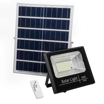 GLOBOSTAR® HERMES 71556 Προβολέας με IR Ασύρματο Χειριστήριο LED 60W 3000lm 120° DC 5V με Φωτοβολταϊκό Panel 5V 12W & Επαναφορτιζόμενη Μπαταρία Li-ion 3.2V 10000mAh Αδιάβροχο IP66 Ψυχρό Λευκό 6000K Dimmable - Sanan SMD Chip - Μαύρο - Μ26.5 x Π22 x Υ6.5cm - 2 Χρόνια Εγγύηση