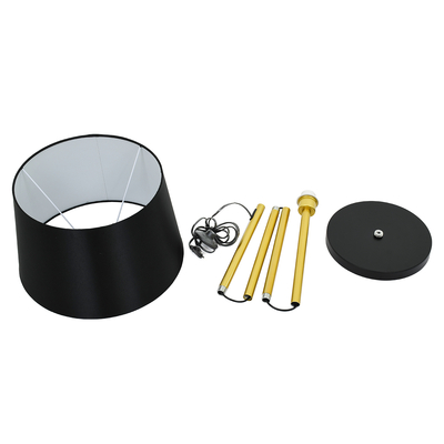 GloboStar® CEDAR 00829 Μοντέρνο Επιδαπέδιο Φωτιστικό Μονόφωτο 1 x E27 IP20 Χρυσό Μέταλλο με Μαύρο Ύφασμα - Μ40 x Π40 x Υ148cm