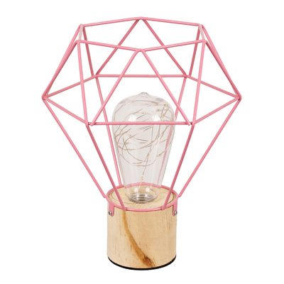 GloboStar® ANTLER 01442 Επιτραπέζιο Φωτιστικό Πορτατίφ LED 2.2W 154lm 360° DC 5V IP20 Θερμό Λευκό 3000K Ροζ Μέταλλο με Μπεζ Ξύλο - Μ19 x Π19 x Υ23cm - 2 Xρόνια Εγγύηση