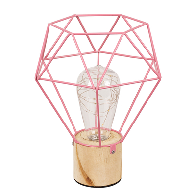 GloboStar® ANTLER 01442 Επιτραπέζιο Φωτιστικό Πορτατίφ LED 2.2W 154lm 360° DC 5V IP20 Θερμό Λευκό 3000K Ροζ Μέταλλο με Μπεζ Ξύλο - Μ19 x Π19 x Υ23cm - 2 Xρόνια Εγγύηση