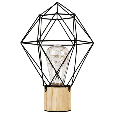 GloboStar® ANTLER 01443 Επιτραπέζιο Φωτιστικό Πορτατίφ LED 2.2W 154lm 360° DC 5V IP20 Θερμό Λευκό 3000K Μαύρο Μέταλλο με Μπεζ Ξύλο - Μ19 x Π19 x Υ29cm - 2 Xρόνια Εγγύηση