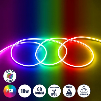 GLOBOSTAR® NEOVALE 70569 Ψηφιακή Pixel Addressable Ταινία Neon Flex LED 18W/m 900lm/m 120° DC 24V Αδιάβροχο IP65 60 x SMD5050 Chip/m 10 x Pixel/m Πολύχρωμο RGB Dimmable SPI/TTL Protocol IC WS2811 - Μ100 x Π0.8 x Υ1.6cm - 3 Χρόνια Εγγύηση
