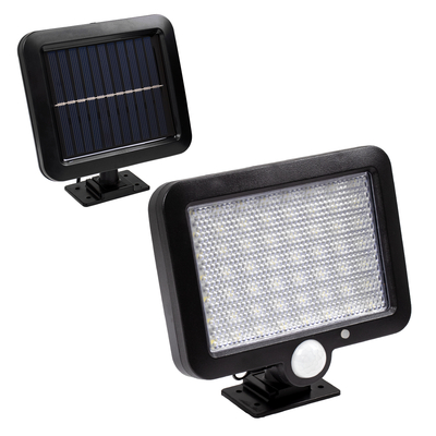 GLOBOSTAR® ZETA 71458 Προβολέας με Ανιχνευτή PIR / Αισθητήρα Κίνησης LED 20W 1000lm 120° DC 5V με Φωτοβολταϊκό Panel 5V 1W & Επαναφορτιζόμενη Μπαταρία Li-ion 3.2V 2400mAh Αδιάβροχο IP65 Ψυχρό Λευκό 6000K - Sanan SMD Chip - Μαύρο - Μ15 x Π3.5 x Υ13cm - 2 Χρόνια Εγγύηση