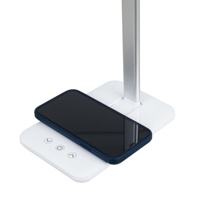 GLOBOSTAR® ONO 76532 Μοντέρνο Επιτραπέζιο Φωτιστικό Γραφείου με Ασύρματη Φόρτιση 10W 2A LED 3.5W 350lm 120° DC 5V με USB-C IP20 Ρυθμιζόμενο Λευκό CCT με Αφή 2700K/4500K/6000K Dimmable - Sanan SMD Chip - Λευκό - Μ18 x Π12 x Υ36cm - 2 Χρόνια Εγγύηση