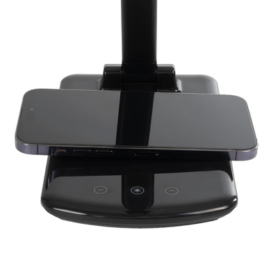 GLOBOSTAR® ONO 76533 Μοντέρνο Επιτραπέζιο Φωτιστικό Γραφείου με Ασύρματη Φόρτιση 10W 2A LED 3.5W 350lm 120° DC 5V με USB-C IP20 Ρυθμιζόμενο Λευκό CCT με Αφή 2700K/4500K/6000K Dimmable - Sanan SMD Chip - Μαύρο - Μ18 x Π12 x Υ36cm - 2 Χρόνια Εγγύηση