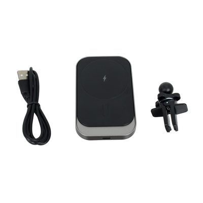 GloboStar® 79695 Μαγνητική Βάση Κινητού Αυτοκινήτου Max 15W USB σε USB Type-C με Κλιπ στον Αεραγωγό - Ασύρματη Φόρτιση MagSafe QuickCharge 3.0