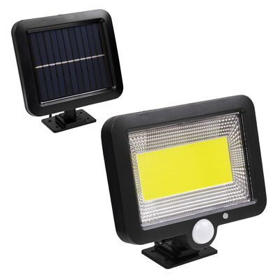 GLOBOSTAR® ZETA 71460 Προβολέας με Ανιχνευτή PIR / Αισθητήρα Κίνησης LED 20W 1000lm 120° DC 5V με Φωτοβολταϊκό Panel 5V 1W & Επαναφορτιζόμενη Μπαταρία Li-ion 3.2V 2400mAh Αδιάβροχο IP65 Ψυχρό Λευκό 6000K - Sanan COB Chip - Μαύρο - Μ15 x Π3.5 x Υ13cm - 2 Χρόνια Εγγύηση