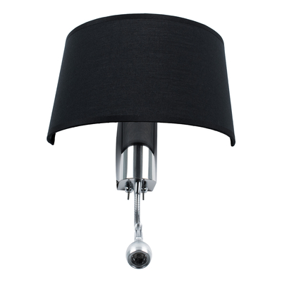 GLOBOSTAR® ELEGANT 01492 Μοντέρνο Φωτιστικό Τοίχου - Απλίκα Ξενοδοχείου Reading Light με Ντουί 1 x E27 LED 3W 360lm 36° AC 220-240V IP20 Θερμό Λευκό 2700K - Bridgelux COB Chip - Χρώμιο & Μαύρο - Μ26.5 x Π15 x Υ43cm - 2 Χρόνια Εγγύηση