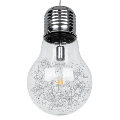 GLOBOSTAR® LAMP 01677 Μοντέρνο Κρεμαστό Φωτιστικό Οροφής με Ντουί 1 x E27 AC 220-240V IP20 - Ασημί & Διάφανο - Μ30 x Π30 x Υ52cm