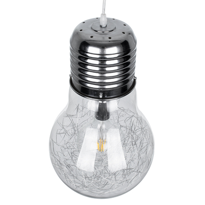 GLOBOSTAR® LAMP 01677 Μοντέρνο Κρεμαστό Φωτιστικό Οροφής με Ντουί 1 x E27 AC 220-240V IP20 - Ασημί & Διάφανο - Μ30 x Π30 x Υ52cm