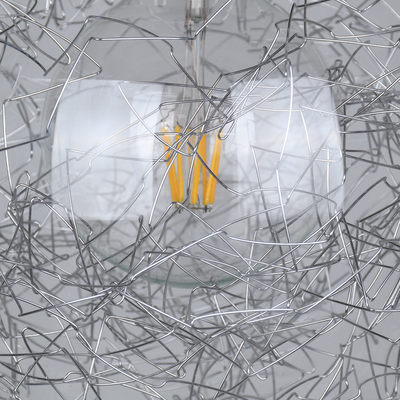 GLOBOSTAR® LAMP 01677 Μοντέρνο Κρεμαστό Φωτιστικό Οροφής με Ντουί 1 x E27 AC 220-240V IP20 - Ασημί & Διάφανο - Μ30 x Π30 x Υ52cm