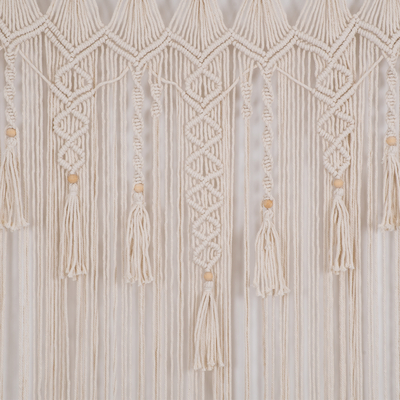 GloboStar® 35500 Μακραμέ Κουρτίνα Χειροποίητη Μπεζ Π100 x Υ180cm