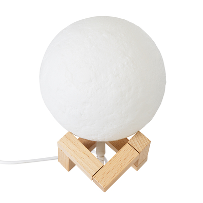 GloboStar® MOON 79606 Επιτραπέζιο Φωτιστικό Πορτατίφ LED 2W 120lm 360° DC 5V IP20 RGBW Dimmable Λευκό Πλαστικό με Μπεζ Ξύλο - Μ12 x Π12 x Υ15cm - 2 Xρόνια Εγγύηση