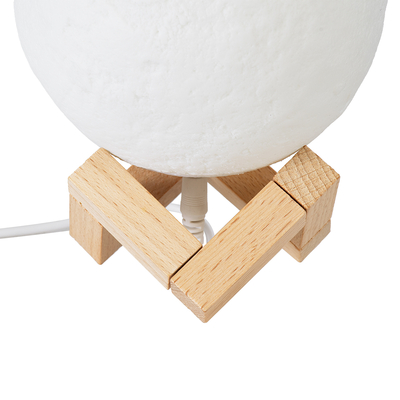 GloboStar® MOON 79606 Επιτραπέζιο Φωτιστικό Πορτατίφ LED 2W 120lm 360° DC 5V IP20 RGBW Dimmable Λευκό Πλαστικό με Μπεζ Ξύλο - Μ12 x Π12 x Υ15cm - 2 Xρόνια Εγγύηση