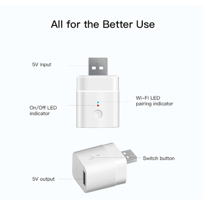GloboStar® 80014 SONOFF MICRO-R2 - Wi-Fi Smart Switch 5V USB Smart Adaptor