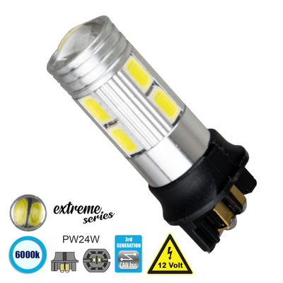 GLOBOSTAR® PW24W 81172 Λάμπα PW24W CANbus LED 5W 750lm 360° DC 12V IP20 Ψυχρό Λευκό 6000K - 10 x Epistar SMD5630 Chip - Μ1.6 x Π1.6 x Υ3.9cm - 1 Χρόνο Εγγύηση