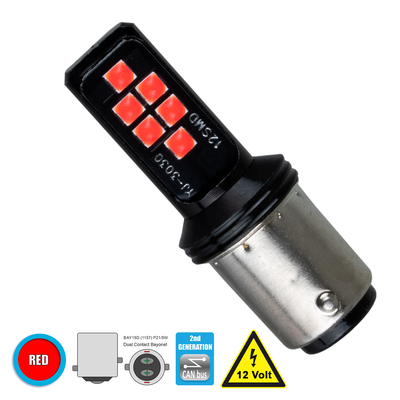 GLOBOSTAR® P21/5W-1157 81249 Λάμπα P21/5W 1157 BAY15D CANbus LED 8W 1200lm 360° DC 12V IP20 Κόκκινο - 12 x Epistar SMD3030 Chip - Μ1.8 x Π1.8 x Υ5cm - 1 Χρόνο Εγγύηση