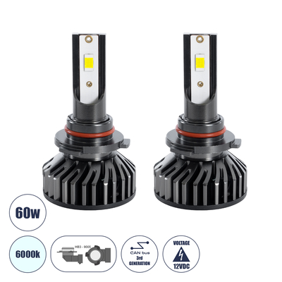GLOBOSTAR® LEDKITF2 82029 Λάμπα HB3 9005 CANbus LED 30W/60W 3500lm/7000lm 360° DC 12-24V Αδιάβροχο IP65 Ψυχρό Λευκό 6000K - CREE COB Chip - Μ4 x Π4 x Υ6.6cm - Πακέτο 2 Τεμαχίων - 2 Χρόνια Εγγύηση