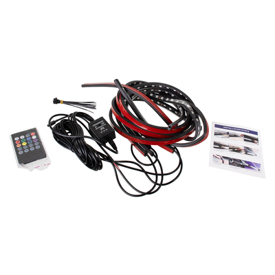 GLOBOSTAR® UNDERBODY 81841 Κιτ Διακοσμητικού Φωτισμού Αυτοκινήτου με IR Ασύρματο Χειριστήριο LED 72W 4320lm 120° DC 12V Αδιάβροχο IP65 Πολύχρωμο RGB - 2 Τεμάχια x Μ90 x Π1.3 x Υ1.3cm & 2 Τεμάχια x Μ120 x Π1.3 x Υ1.3cm - Πακέτο 4 Τεμαχίων - 1 Χρόνο Εγγύηση