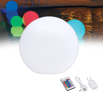 GLOBOSTAR® AQUAGLOW 85824 Μοντέρνο Φωτιστικό Κήπου Μπάλα με IR Ασύρματο Χειριστήριο LED 5W 250lm 360° DC 5V με USB-C με Επαναφορτιζόμενη Μπαταρία Li-ion 3.7V 2x18650 1400mAh Αδιάβροχο IP54 Πολύχρωμο RGBW Dimmable - Sanan SMD Chip - Γαλακτερό Λευκό - Μ24 x Π24 x Υ24cm - 2 Χρόνια Εγγύηση