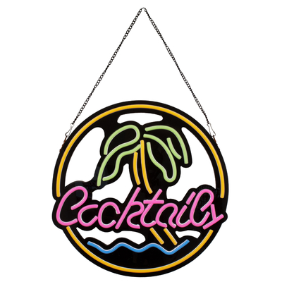 GloboStar® 85851 Φωτιστικό Ταμπέλα Φωτεινή Επιγραφή NEON LED Σήμανσης COCKTAILS 30W AC 230V με Διακόπτη On/Off Ροζ - Γαλάζιο - Κίτρινο - Πράσινο