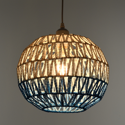 GLOBOSTAR® SANTOR 00728 Boho Κρεμαστό Φωτιστικό Οροφής με Ντουί 1 x E27 AC 220-240V IP20 - Λευκό & Μπλε - Μ30 x Π30 x Υ30cm