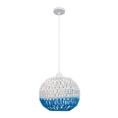 GLOBOSTAR® SANTOR 00728 Boho Κρεμαστό Φωτιστικό Οροφής με Ντουί 1 x E27 AC 220-240V IP20 - Λευκό & Μπλε - Μ30 x Π30 x Υ30cm