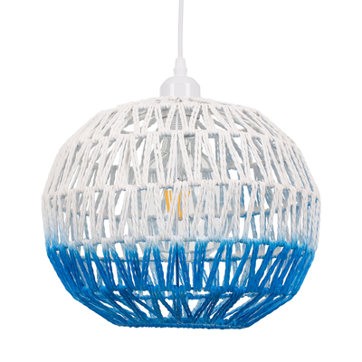 GLOBOSTAR® SANTOR 00728 Boho Κρεμαστό Φωτιστικό Οροφής με Ντουί 1 x E27 AC 220-240V IP20 - Λευκό & Μπλε - Μ30 x Π30 x Υ30cm