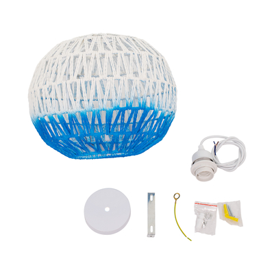 GLOBOSTAR® SANTOR 00728 Boho Κρεμαστό Φωτιστικό Οροφής με Ντουί 1 x E27 AC 220-240V IP20 - Λευκό & Μπλε - Μ30 x Π30 x Υ30cm