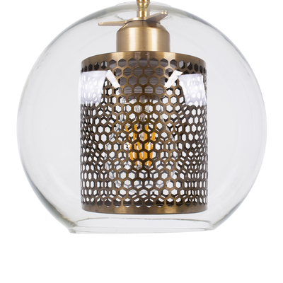 GLOBOSTAR® AVERY 00739 Μοντέρνο Κρεμαστό Φωτιστικό Οροφής με Ντουί 1 x E27 AC 220-240V IP20 - Διάφανο & Χρυσό - Μ18 x Π18 x Υ38cm