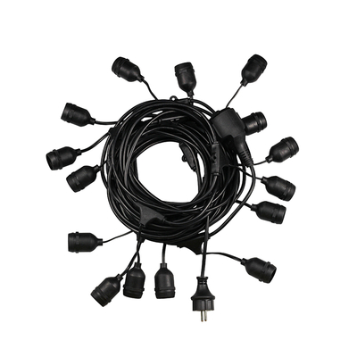 GloboStar® 78982 WIRE GARLAND Καλωδιογιρλάντα PVC 5 Μέτρων με 15 Ντουί E27 με Πρίζα Schuko Επεκτεινόμενη Αδιάβροχη IP65