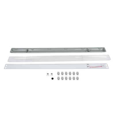 GLOBOSTAR® VIGAS 90615 Γραμμικό Βιομηχανικό Φωτιστικό Σκαφάκι Tri-Proof με Μεταλλικά Clips για 2 x Λάμπες T8 G13 150cm Τύπου Φθορίου LED Τροφοδοσίας Ενός Άκρου 120° AC 220-240V Αδιάβροχο IP65 - Γκρι με Διάφανο Κάλυμμα Πλαστικό PC - Μ156 x Π12 x Υ9cm