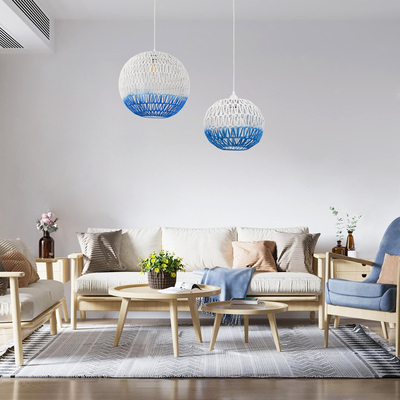 GLOBOSTAR® SANTOR 00728 Boho Κρεμαστό Φωτιστικό Οροφής με Ντουί 1 x E27 AC 220-240V IP20 - Λευκό & Μπλε - Μ30 x Π30 x Υ30cm