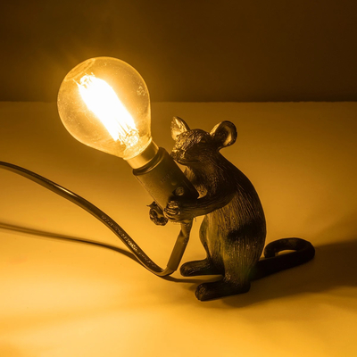 GLOBOSTAR® MOUSE 00678 Vintage Επιτραπέζιο Φωτιστικό Πορτατίφ με Ντουί 1 x E27 AC 220-240V IP20 - Μαύρο - Μ12 x Π4 x Υ10cm