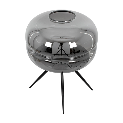 GloboStar® JAVAN 00738 Μοντέρνο Επιτραπέζιο Φωτιστικό Πορτατίφ Μονόφωτο 1 x E27 IP20 Ασημί Γυαλί με Μαύρο Μέταλλο - Μ30 x Π30 x Υ19cm