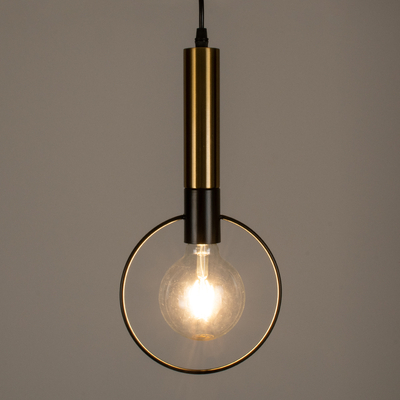 GLOBOSTAR® OLVERO 00772 Μοντέρνο Κρεμαστό Φωτιστικό Οροφής με Ντουί 1 x E27 AC 220-240V IP20 - Μαύρο & Χρυσό - Μ18 x Π4 x Y38cm