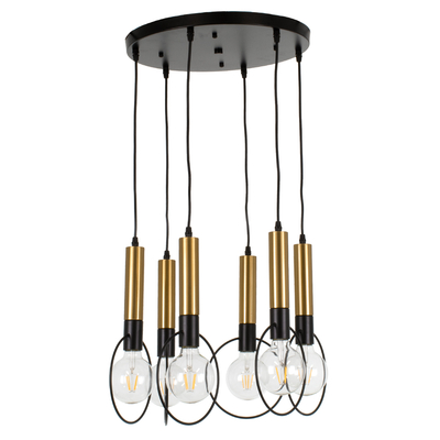 GLOBOSTAR® OLVERO 00774 Μοντέρνο Κρεμαστό Φωτιστικό Οροφής με Ντουί 6 x E27 AC 220-240V IP20 - Μαύρο & Χρυσό - Μ55 x Π55 x Y130cm