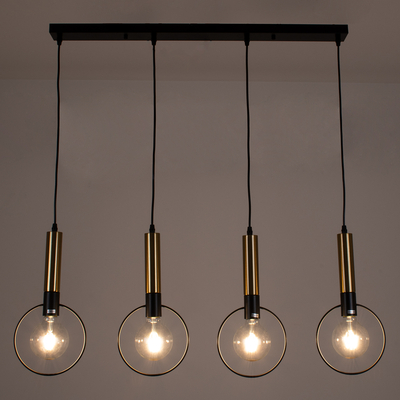 GLOBOSTAR® OLVERO 00775 Μοντέρνο Κρεμαστό Φωτιστικό Οροφής με Ντουί 4 x E27 AC 220-240V IP20 - Μαύρο & Χρυσό - Μ90 x Π18 x Y130cm