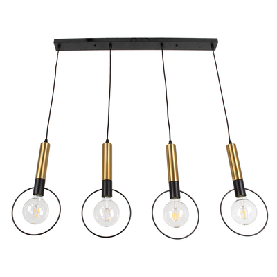 GLOBOSTAR® OLVERO 00775 Μοντέρνο Κρεμαστό Φωτιστικό Οροφής με Ντουί 4 x E27 AC 220-240V IP20 - Μαύρο & Χρυσό - Μ90 x Π18 x Y130cm