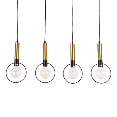 GLOBOSTAR® OLVERO 00775 Μοντέρνο Κρεμαστό Φωτιστικό Οροφής με Ντουί 4 x E27 AC 220-240V IP20 - Μαύρο & Χρυσό - Μ90 x Π18 x Y130cm