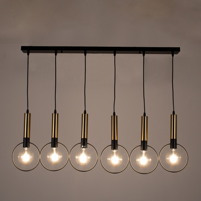 GLOBOSTAR® OLVERO 00776 Μοντέρνο Κρεμαστό Φωτιστικό Οροφής με Ντουί 6 x E27 AC 220-240V IP20 - Μαύρο & Χρυσό - Μ110 x Π18 x Y130cm