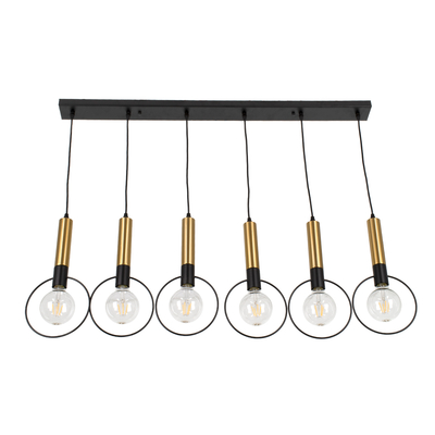 GLOBOSTAR® OLVERO 00776 Μοντέρνο Κρεμαστό Φωτιστικό Οροφής με Ντουί 6 x E27 AC 220-240V IP20 - Μαύρο & Χρυσό - Μ110 x Π18 x Y130cm