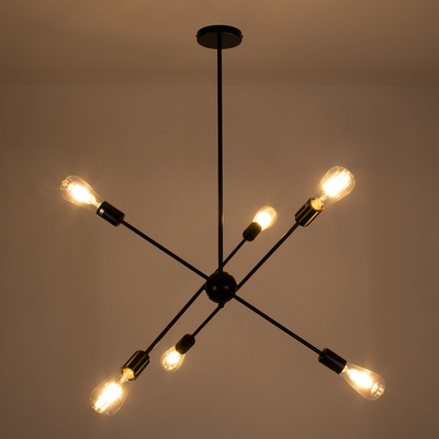 GLOBOSTAR® ZANE 00784 Μοντέρνο Φωτιστικό Οροφής με Ντουί 6 x E27 AC 220-240V IP20 - Μαύρο - Μ70 x Π70 x Υ100cm