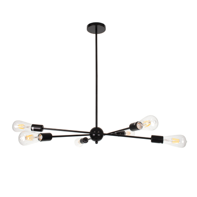 GLOBOSTAR® ZANE 00784 Μοντέρνο Φωτιστικό Οροφής με Ντουί 6 x E27 AC 220-240V IP20 - Μαύρο - Μ70 x Π70 x Υ100cm