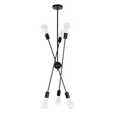 GLOBOSTAR® ZANE 00784 Μοντέρνο Φωτιστικό Οροφής με Ντουί 6 x E27 AC 220-240V IP20 - Μαύρο - Μ70 x Π70 x Υ100cm