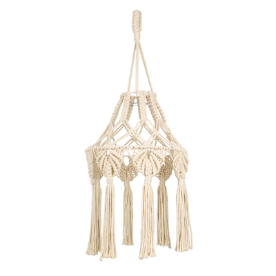 GloboStar® 36201 MOROCCO Boho Καπέλο Φωτιστικού- Μακραμέ Πλεκτό Χειροποίητο Μπεζ Βαμβακερό Νήμα - Μ30 x Π30  x Υ70cm