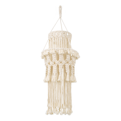 GloboStar® 36200 ETHIOPIA Boho Καπέλο Φωτιστικού- Μακραμέ Πλεκτό Χειροποίητο Μπεζ Βαμβακερό Νήμα - Μ30 x Π30 x Υ90cm