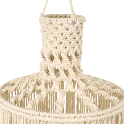 GloboStar® 36207 SENEGAL Boho Καπέλο Φωτιστικού- Μακραμέ Πλεκτό Χειροποίητο Μπεζ Βαμβακερό Νήμα - Μ30 x Π30  x Υ80cm