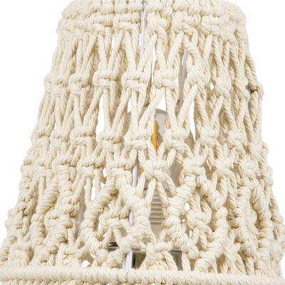 GloboStar® RWANDA 36210 Boho Επιτραπέζιο Φωτιστικό Πορτατίφ Μονόφωτο 1 x E27 IP20 Μπεζ Σχοινί με Καφέ Ξύλο - Μ15 x Π15 x Υ30cm