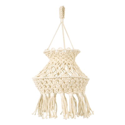 GloboStar® 36212 LIBYA Boho Καπέλο Φωτιστικού- Μακραμέ Πλεκτό Χειροποίητο Μπεζ Βαμβακερό Νήμα - Μ30 x Π30  x Υ50cm